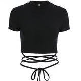 Zingj Color Short Crop Cross-Strap Short-Sleeved T-Shirt Women's Summer Versatile Tight Show Thin High Waist Careful Machine