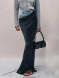 Zingj 2024 New Fashion Trend Wind High-Waisted Jeans Stitching Design Sense Long Slit Wrap Hip
