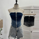 Shooting 2025 Spring And Summer New Trend Hair Edge Gradient Design Brush Denim Zipper Shirt Vest