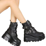 Boots Women 2025 Spring And Autumn New Fashion Rivel Belt Buckle Buckle High-Bottom High-Heeled Women's