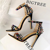 Shoes Color Rivets Women Sandals Roman Style Heeled Sandals Hollow Out High Heels Stiletto Sexy Party Shoes