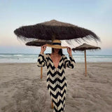 Women's Explosive Long-Sleeved Knitted Round Lace Hollow Long Dress Fashion Light