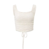 Zingj Women's Fall 2023 New Sexy Pleated Strap Top French Style Lace Skirt