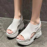 Weaving Thick-Soled Sandals Women's Spring And Summer Net Surface Breathable Fish Mouth And Heel Shoes Foot Movement Large-Size Casual Shoes