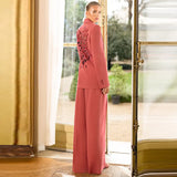 Early Spring New Fashion Embroidery Hollow Heavy Industry Embroidery Suit Straight Trouser