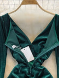Winter Green/Black Velvet Long Dress Women Sexy V-Neck High Waist Bodycon Party Vestido Female Slim Maxi Robe New