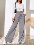Autumn And Winter New Women's High-Waisted Slacks Solid Color Corduroy Splicing Open Trousers