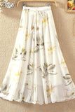 Women Summer Long 2023 Spring Ladies Floral Print High Waist Elegant Sweet Casual Chiffon Skirts Beach Faldas