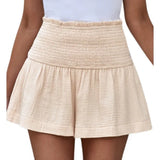 Color High Waist Pleating Casual Cotton