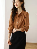 2025 New Solid Color Repair Body Clothes Thin Fashion Shirt Elegant Commute OL Chiffon