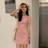 Zingj Summer New Korean Version Slim Solid Color Short-Sleeved T-Shirt Women Long Dress Women's