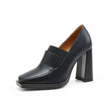 2025 New Mid-Slip Women's OL Professional Fashion High-Heeled Shoes Square Heel Retro French Leather