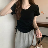 Zingj Rope Short-Sleeved T-Shirt Women 2024 New Summer Korean Version Design Sense Slim Casual Short Student Jacket