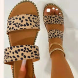 Summer New Flat Bottom 40-43 Large Leopard Print Outdoor Casual Slippers Women