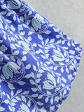 Women's Blue Print Short-Sleeved Dress