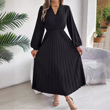 Shooting 2025 Autumn And Winter Elegant Triple V-Neck Long Sleeves To Close The Waist 100-Folded Long Skirt Women's