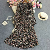 And Autumn Gentle Wind Korean Version Of Sweet Round Collar Lote Side To Receive Waist Thin A Word Broken Flower Chiffon Dress