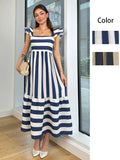 Zingj Summer New Women's Dress Comfortable And Elegant One-Word Collar Striped Slip Dress