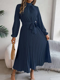 Autumn And Winter Elegant Long Sleeves To Close The Waist 100 Folding Dress Dress Women's