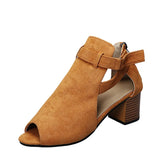 Spring And Summer New Thick Heel High-Heeled Sandals Women's Large-Size Hollow Women's Shoes Zippered Women's