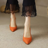 And Summer New Korean Version Of The Fashion High Heels Tips Light-Tied Thick And Solid Orange Single Shoes Commuter Work