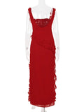 Red Ruffle Split Maxi Dress-Outfit