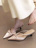 2025 New Pointed Thin Heel High Heel Korean Version Of The Fashion Bow Silver Head Women's Shoes Half-Dragging Fashion
