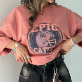 Street Trend Fashion To Do Old Washing Printing T-Shirt With Seven-Sleeve Top Loose Oversize