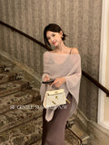 Xixi 2025 Autumn New White Standard Loose Long-Sleeved Cloak Knitted Shirt Knitted Knitted Female