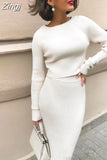 Pullover And Skirt Two Piece Set Women Slim Fit Cropped Tops Women Autumn Elegant Sweater Skirts 2 Piece Sets