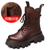 Layer Of Cow Skin Leather Pine Cake Foam Thick Base Lightweight Martin Boots Women Autumn And Winter Engren Wind Height Locomotive Boots Single
