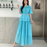 Wear Women's Summer Dress High-Sense Three-Dimensional Flowers Strap To The Waist Short Sleeve Pressure Folding Blouse High Waist Half-Body Skirt