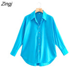 New Women Simply Candy COlor Single Breasted Poplin Shirts Office Lady Long Sleeve Blouse Roupas Chic Chemise Tops