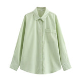New Four-Color Striped Single Pocket Dress Loose Casual