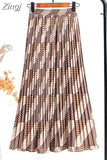 Women 2023 High Waist Floral Print Mid Calf Long Pleated Skirt Girls Summer Vintage Elegant Chiffon Midi