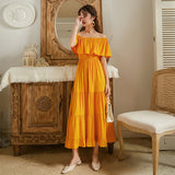 Zingj Skirt One Word Shoulder Two Wear Neckline Sexy Show Thin Show Back Long Beach Holiday Dress Super