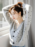 Fragrant Gray Wave Dot Knitted Cardigan Top Women's 2025 Autumn And Winter New Lazy Casual Sweater