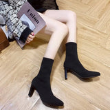 Yards Socks Elastic Boots Coarse With Square Head In Velvet Skinny Skinny Boots