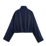 Women's INS Explosion Fashion Casual Splicing Striped With Denim Jacket + Trousers