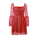 Zingj Women's Wear 2023 New Ballet Style Sexy Pure Desire Lace-Up Strapless Lace Print Long-Sleeved