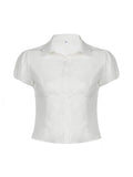 White Slim Waist Short Sleeves Shirts- Outfit