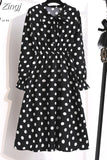 Women Casual Spring Autumn Dress Korean Style Vintage Floral Printed Shirt Dress Long Sleeve Elegant Bow Midi Summer