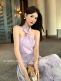 Xixi 2025 Summer New Korean Version Pure Temperament Hanging Neck Knitted Bottom Sling Vest Women