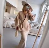 Women's Fashion Fashion Solid Color Button Bubble Sleeve Skirt Dress Set In Autumn
