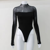 Women's Wear Ins Sexy Mesh Spliced Long-Sleeved Trouser Top