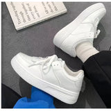 White Shoes 2025 Spring And Autumn New Thick-Soled Pure White Round Head Shoes Students Tied Casual