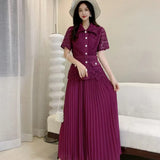 French-Style Suit Women's Fashion Collar Short-Sleeved Waist Top + High-Waisted 100-Folded Skirt Two-Set