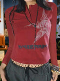Vintage Print Button Long Sleeve Tee-Outfit