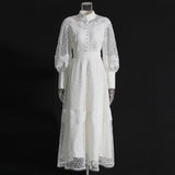 French Classical Style 2025 New Temperament Design Embroidered Laces To Show Thin Solid Color Dress