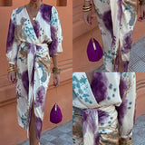 2025 Women's Dress Chic V-Neck Long Sleeve Sexy Open Long Skirt Two